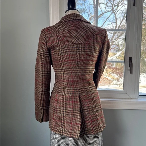 Anne Klein vintage 70’s wool plaid brown equestrian style blazer Small - Picture 4 of 11